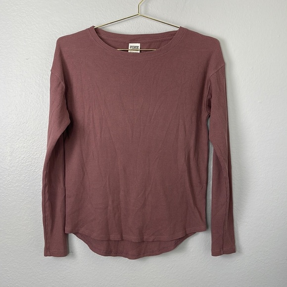 PINK Victoria's Secret Tops - PINK Victoria's Secret Purple Long Sleeve Waffle Thermal Top